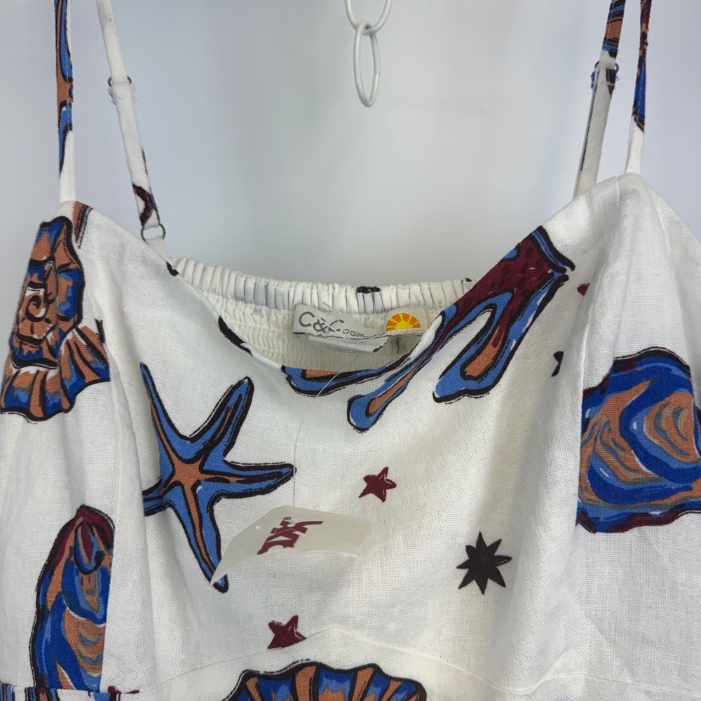 C&C California Womens Linen Blend Seashell Starfish Maxi Dress White Large L - Picture 10 of 12